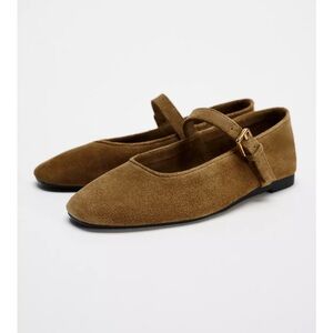 Zara Brown Suede Mary Jane Flats